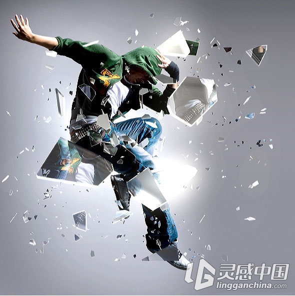 超酷玻璃破碎飞溅动作Shatter Glass PS Action(附视频教程)  灵感中国网 www.lingganchina.com