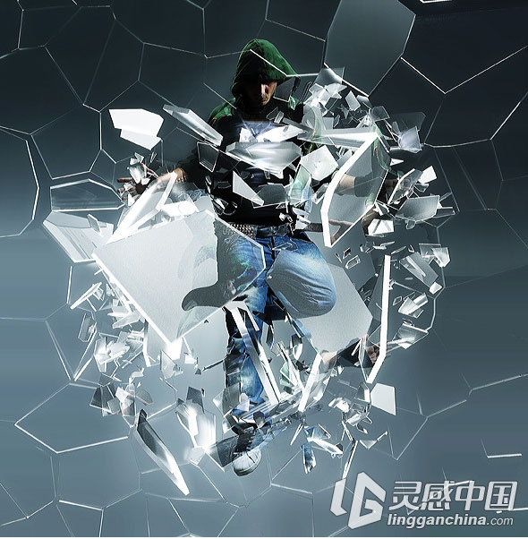 超酷玻璃破碎飞溅动作Shatter Glass PS Action(附视频教程)  灵感中国网 www.lingganchina.com