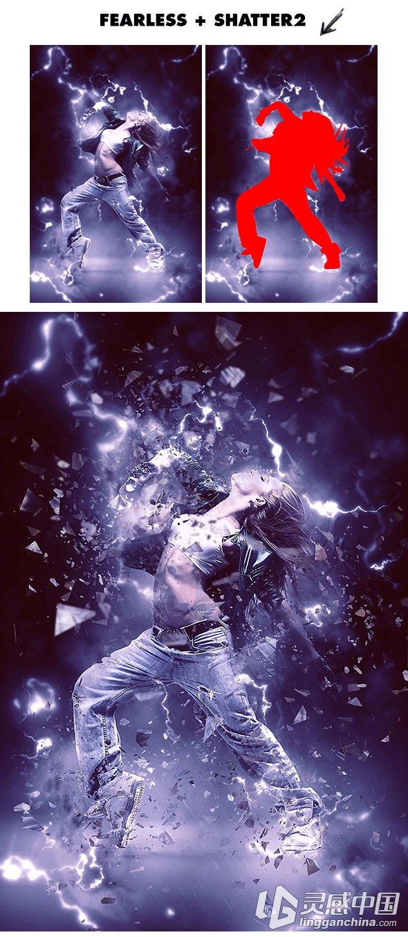 超酷爆炸碎片分散PS地动作 Shatter2 Photoshop Action(附视频教程)  灵感中国网 www.lingganchina.com