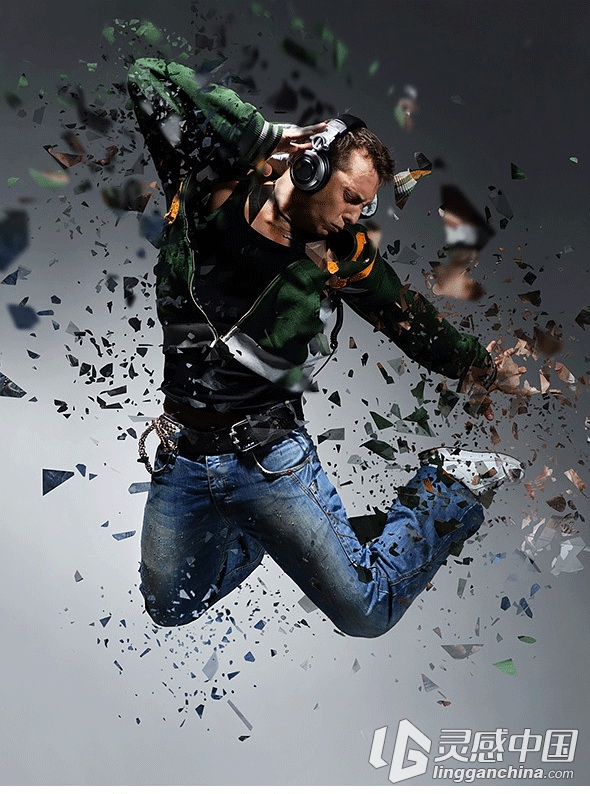 超酷爆炸碎片分散PS地动作 Shatter2 Photoshop Action(附视频教程)  灵感中国网 www.lingganchina.com