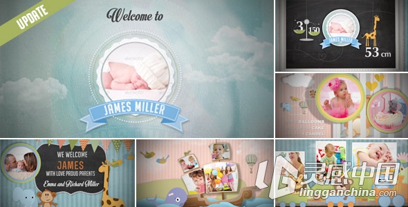 卡通儿童婴儿相册照片展示栏目开场AE模板Videohive Birth Announcement - Baby Pho...  灵感中国社区 www.lingganchina.com