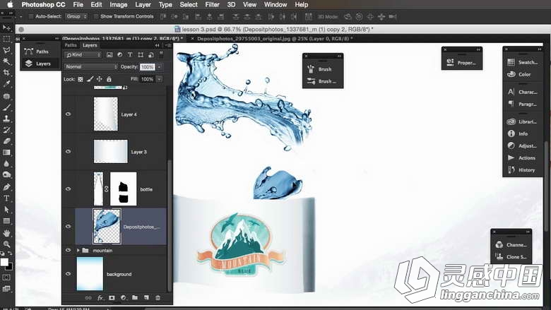 PS合成矿泉水产品包装广告实例视频教程  灵感中国社区 www.lingganchina.com
