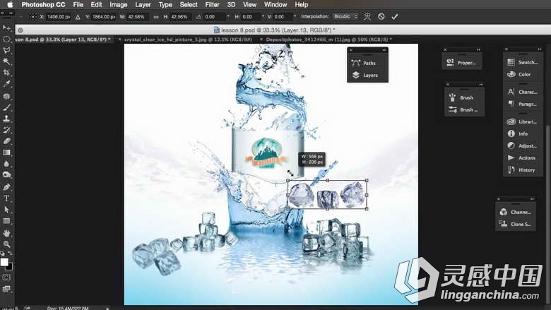 PS合成矿泉水产品包装广告实例视频教程  灵感中国网 www.lingganchina.com