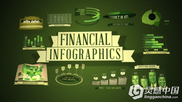 绿色金融信息图表展示动画AE模板 FluxVfx Financial Infographics  灵感中国网 www.lingganchina.com