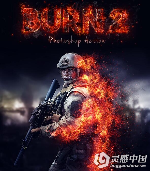 超酷火焰PS动作 Burn 2 Photoshop Action 附视频教程  灵感中国网 www.lingganchina.com
