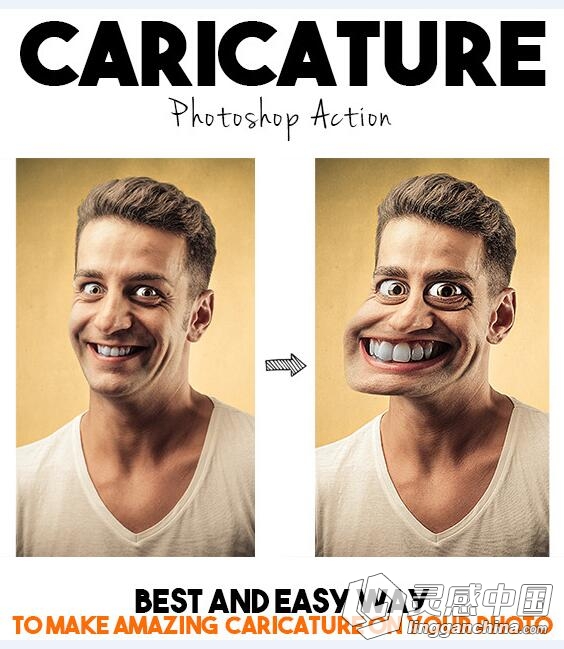 超酷漫画作品PS动作 Caricature Photoshop Action 附视频教程  灵感中国网 www.lingganchina.com