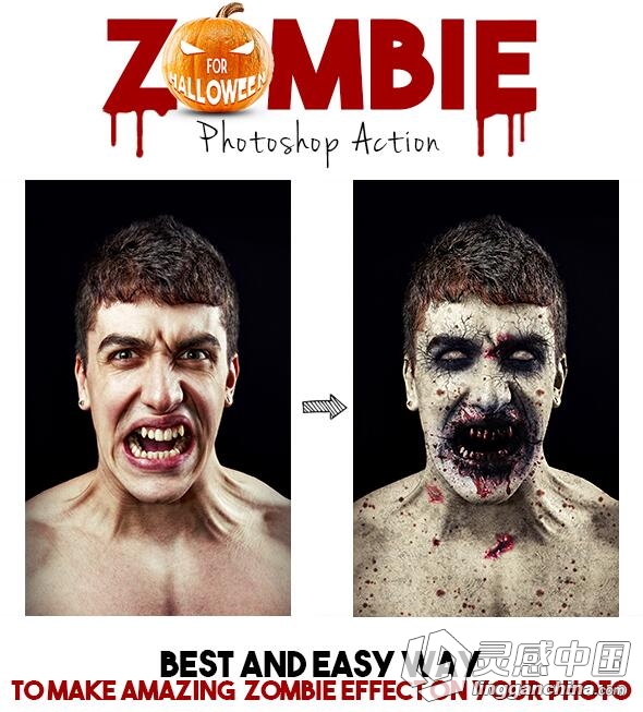 僵尸恐怖PS动作 Zombie Photoshop Action 附视频教程  灵感中国网 www.lingganchina.com