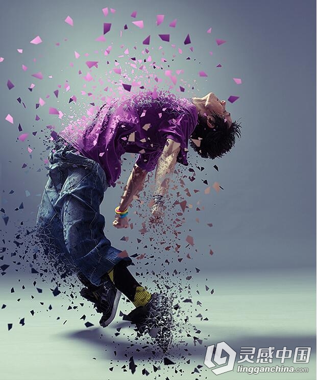超酷碎片粉碎PS动作 ShatterPoly Photoshop Action 附视频教程  灵感中国网 www.lingganchina.com