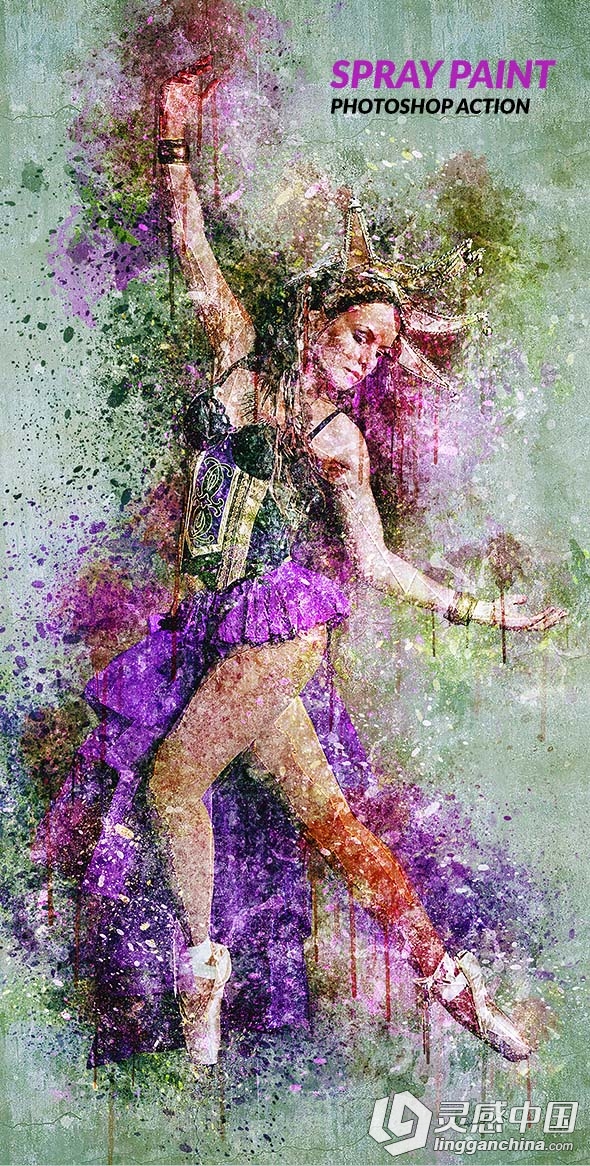 油漆水彩喷溅动作 Spray Paint Photoshop Action 附视频教程  灵感中国网 www.lingganchina.com
