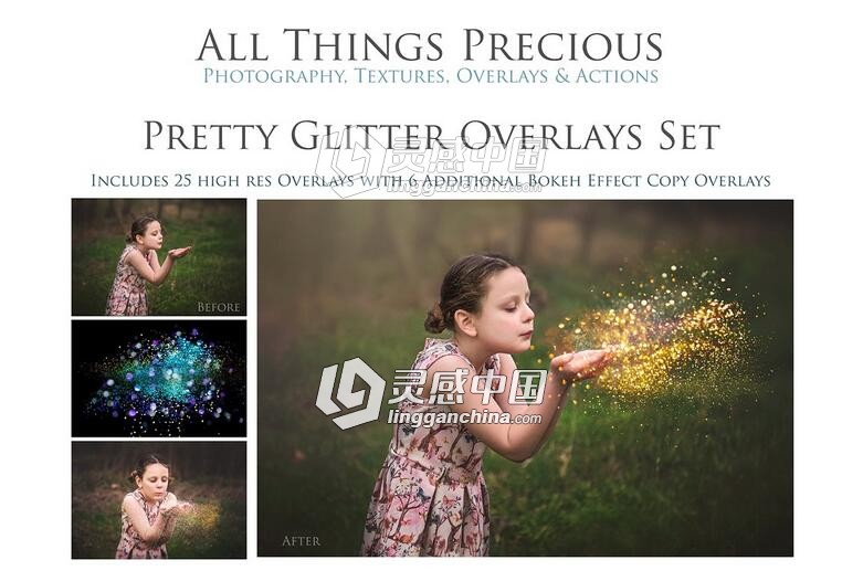 高清散景光斑金色闪光粉尘叠加合成素材 Fine Art Pretty Glitter Overlays  灵感中国网 www.lingganchina.com