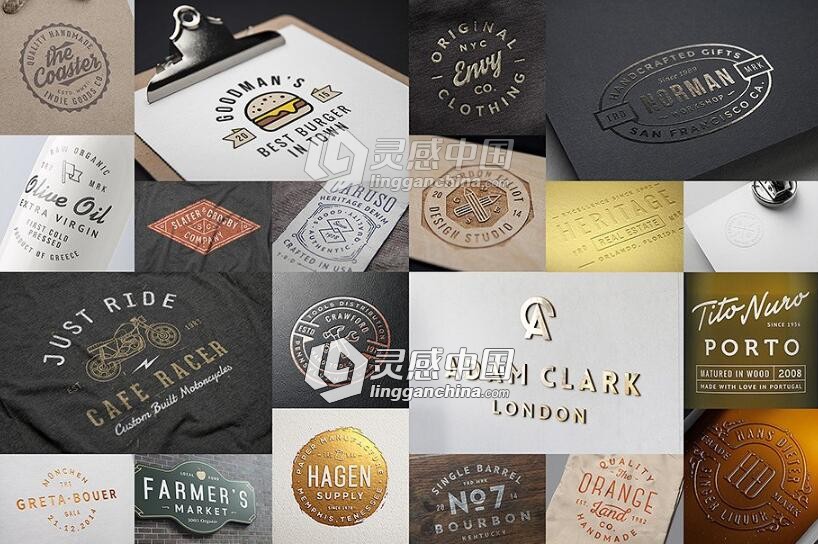 50 LOGO标志徽章模型PSD素材合集 50 Logo Mock-Ups Bundle  灵感中国网 www.lingganchina.com