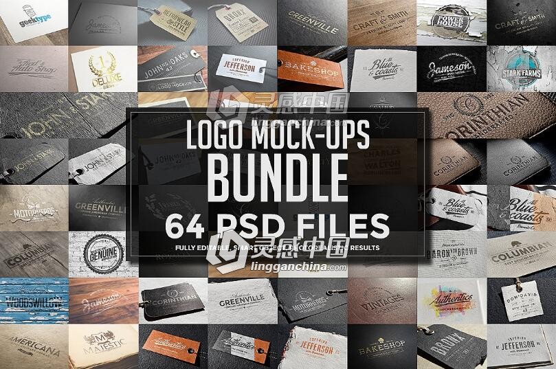 LOGO标志PSD模型合集 64 Logo Mock-ups Bundle  灵感中国网 www.lingganchina.com