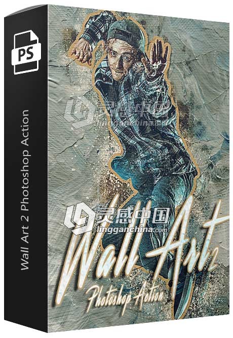 墙绘艺术中文汉化版PS动作 Wall Art 2 Photoshop Action 附视频教程 支持PS CC2018  灵感中国网 www.lingganchina.com