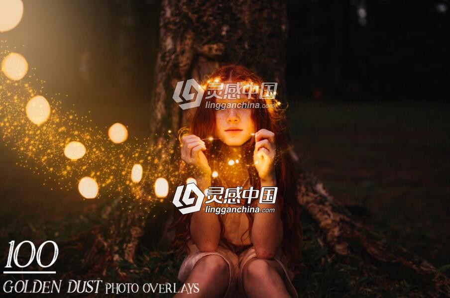 100张高清金色粉尘沙粒微尘合成叠加背景素材 100 Golden Dust Photo Overlays  灵感中国网 www.lingganchina.com