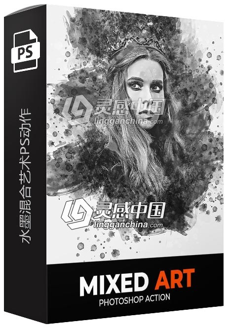 水墨混合艺术PS动作 Mixed Art Photoshop Action  灵感中国网 www.lingganchina.com