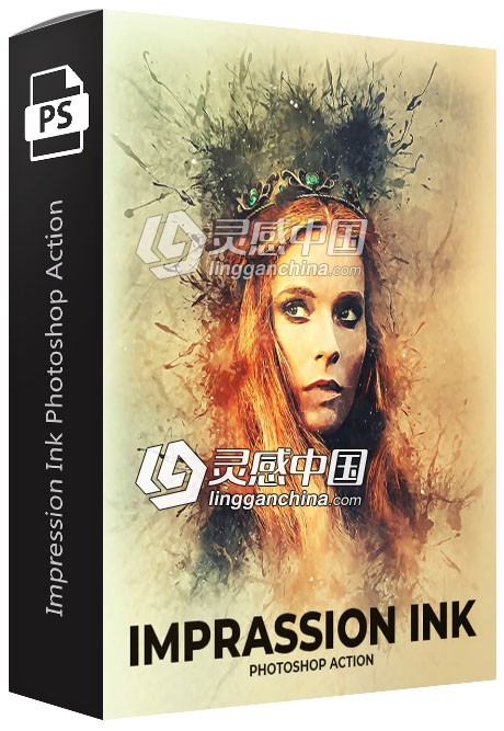 压印油墨喷溅PS动作 Impression Ink Photoshop Action  灵感中国网 www.lingganchina.com