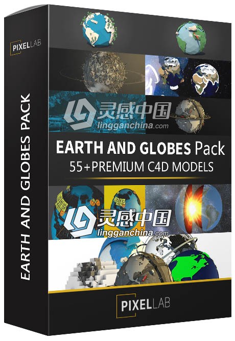 C4D/E3D模型：科幻/低多边形/真实地球 The Pixel Lab Earth and Globe Pack  灵感中国网 www.lingganchina.com