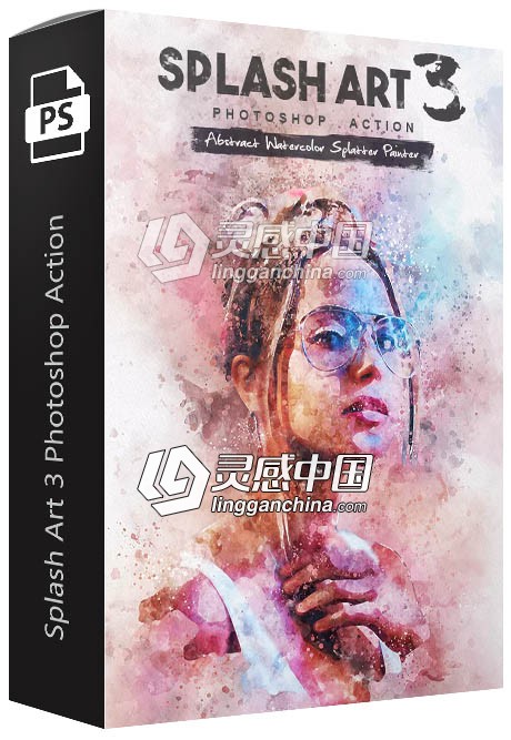 水彩泼溅艺术广告海报动作 Splash Art 3 Photoshop Action 附视频教程  灵感中国网 www.lingganchina.com