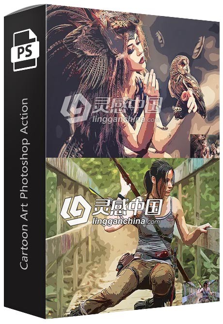 卡通绘画艺术PS动作 Cartoon Art Photoshop Action  灵感中国网 www.lingganchina.com