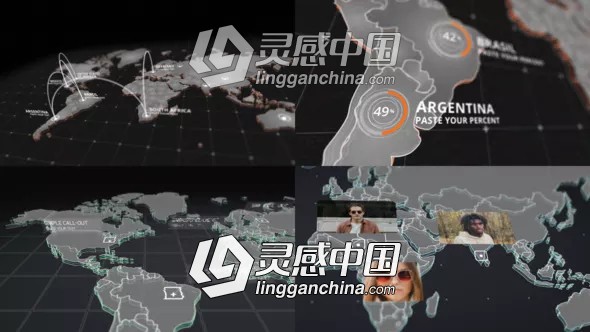 三维世界地图定点连线动画包AE模板 Videohive World Map Kit  灵感中国网 www.lingganchina.com