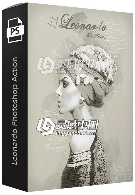 幅莱昂纳多·达芬奇绘画PS动作 Leonardo Photoshop Action  灵感中国网 www.lingganchina.com