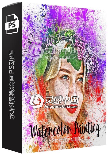 水彩喷溅绘画PS动作 Watercolor Painting Photoshop Action 附视频教程  灵感中国网 www.lingganchina.com