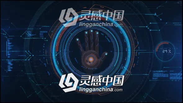 科技感HUD手掌触摸指纹解锁LOGO标志呈现片头AE模板  灵感中国网 www.lingganchina.com