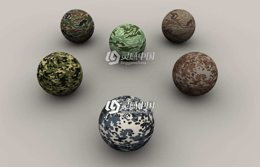 6款迷彩C4D材质球 Camo C4D材质  灵感中国网 www.lingganchina.com