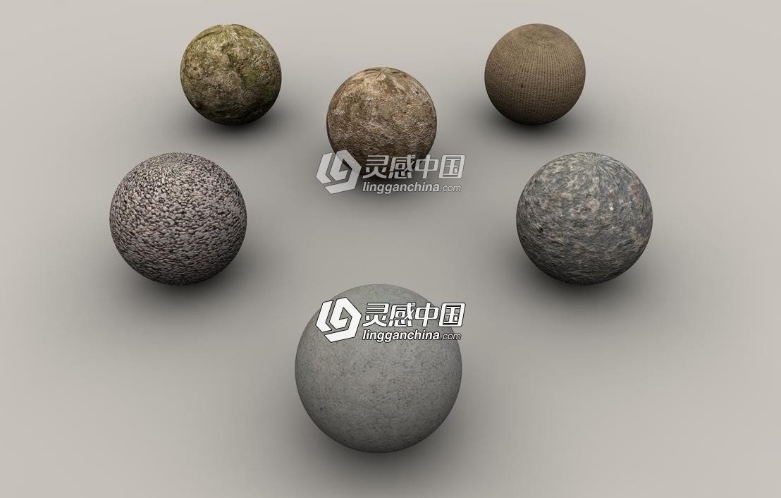 六款石头纹理C4D材质球 Concreted C4D材质  灵感中国网 www.lingganchina.com