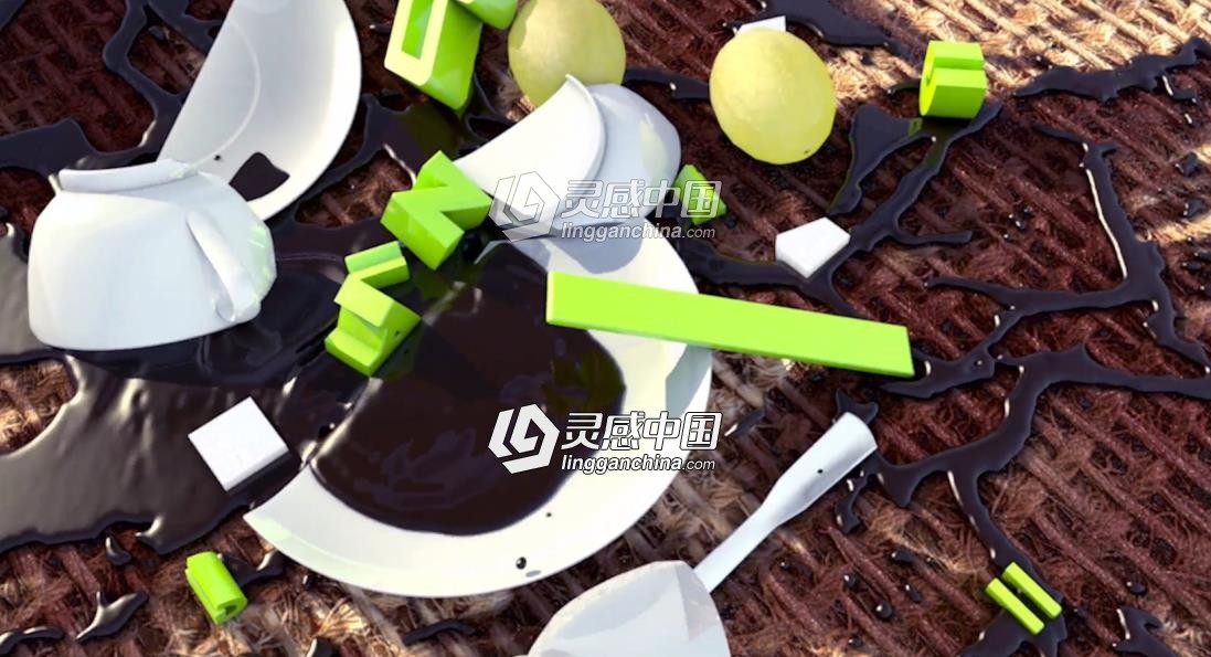 C4D碰撞流体打湿渲染工程文件 C4D材质  灵感中国网 www.lingganchina.com