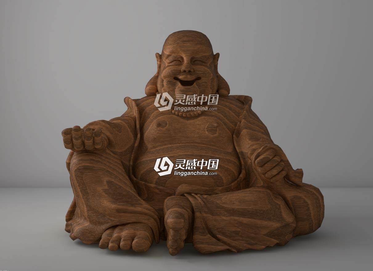 C4D弥勒佛木纹材质 C4D材质  灵感中国网 www.lingganchina.com