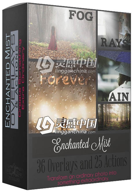 PS下雨和彩虹光线效果动作Photoshop Actions &amp; Overlays Collection  灵感中国网 www.lingganchina.com