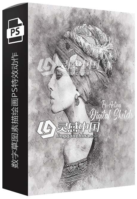 数字草图素描绘画PS特效动作Digital Sketch Photoshop Action 附视频教程  灵感中国网 www.lingganchina.com