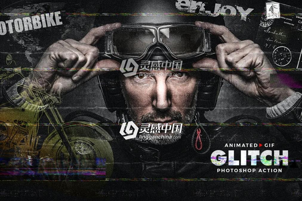 GIF信号干扰动画PS动作 Animated Glitch Photoshop Action  灵感中国网 www.lingganchina.com
