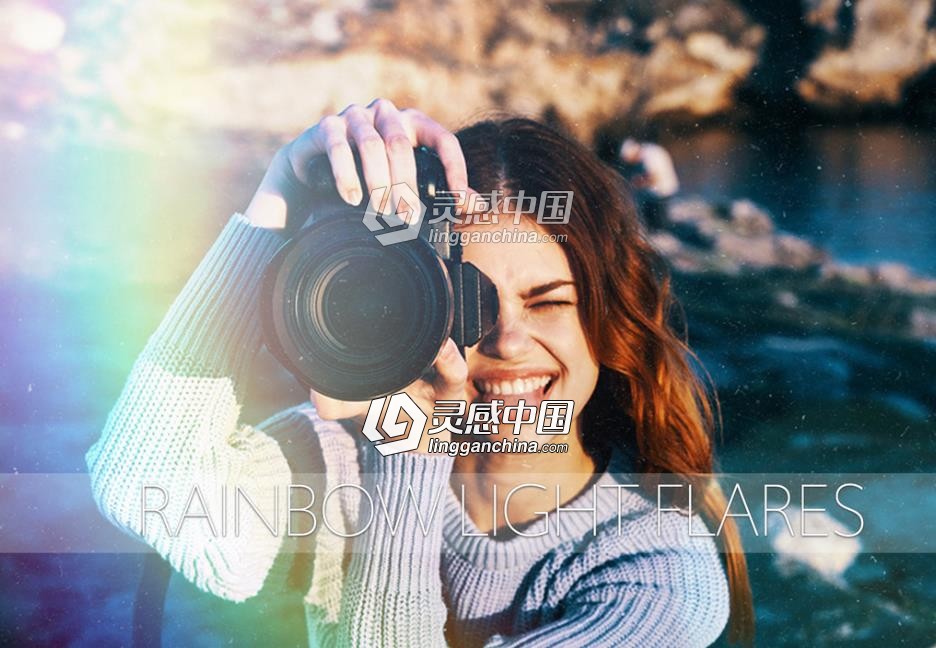 彩虹光漏光高清叠加合成素材 Rainbow Light Leak Overlay Bundle  灵感中国网 www.lingganchina.com