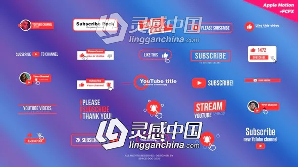 32组视频社交平台互动图标文字标题动画FCPX插件  灵感中国网 www.lingganchina.com