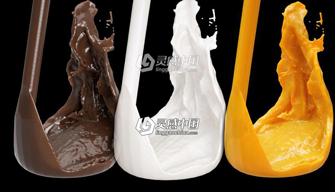 C4D OC流体材质（牛奶材质 红酒材质 巧克力材质 橙汁材质） Octane materials  灵感中国网 www.lingganchina.com