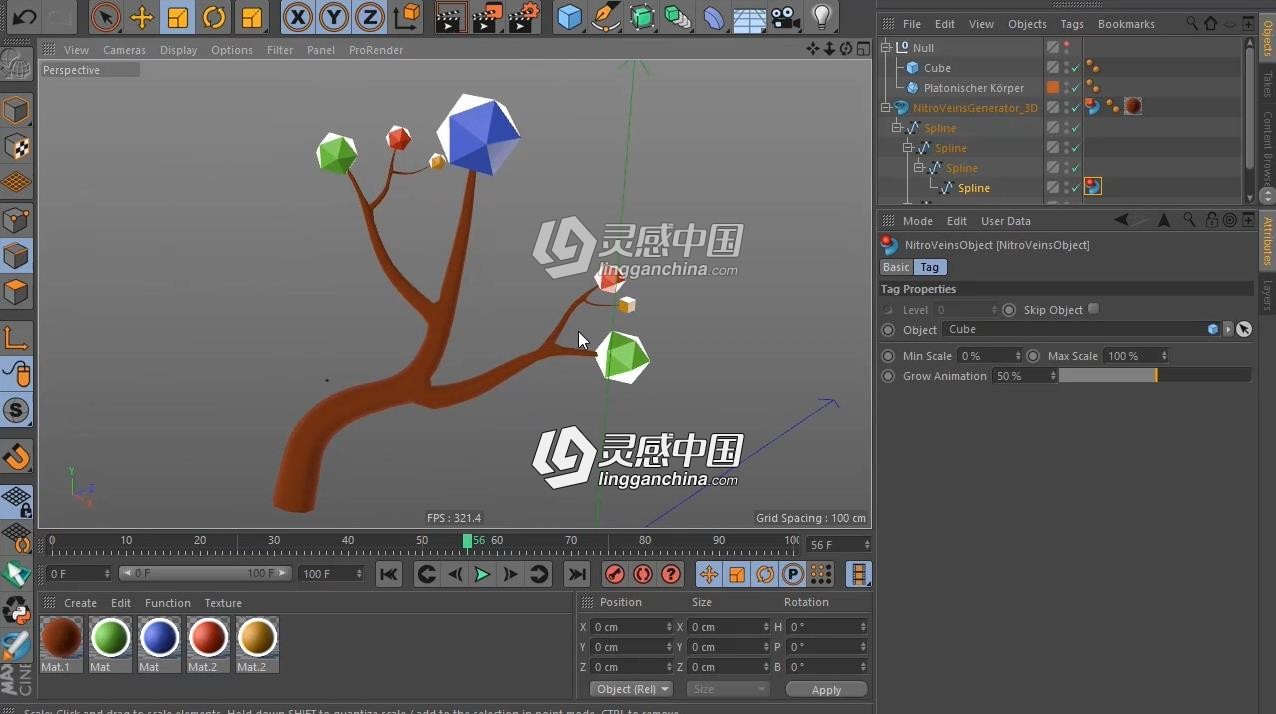 快速分支生长三维建模C4D插件 Nitro4D NitroVeins v1.3 Win/Mac 附使用教程  灵感中国网 www.lingganchina.com