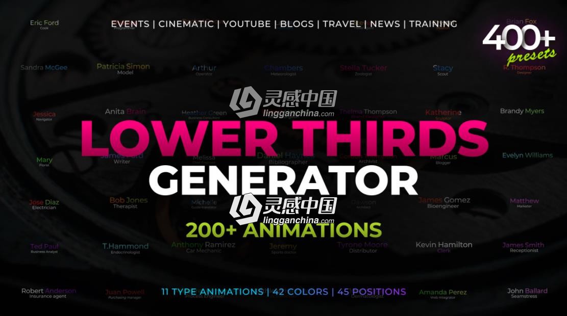 400种文字动作类型渐变配色生成器PR预设  灵感中国网 www.lingganchina.com
