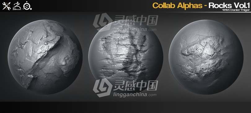 40组2K高清岩石裂痕碎片ZBrush Alphas画笔与材质合集  灵感中国网 www.lingganchina.com