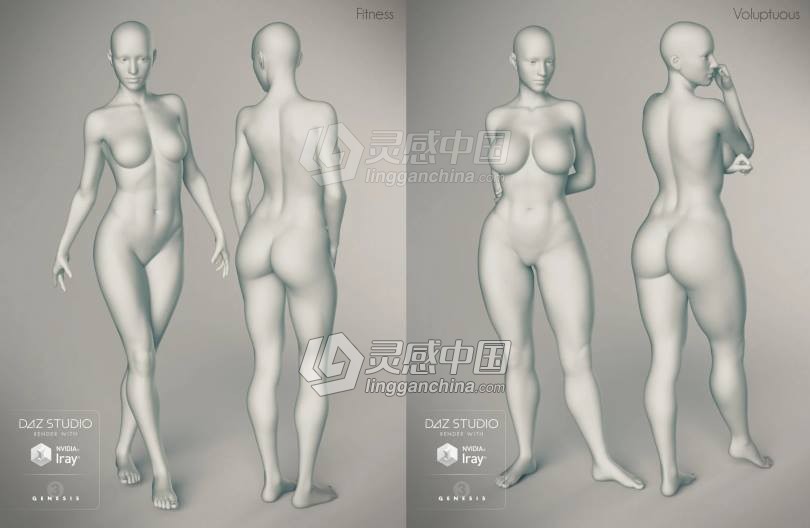 Genesis 3 Female女性身体头部面部等DAZ3D基础模型  灵感中国网 www.lingganchina.com
