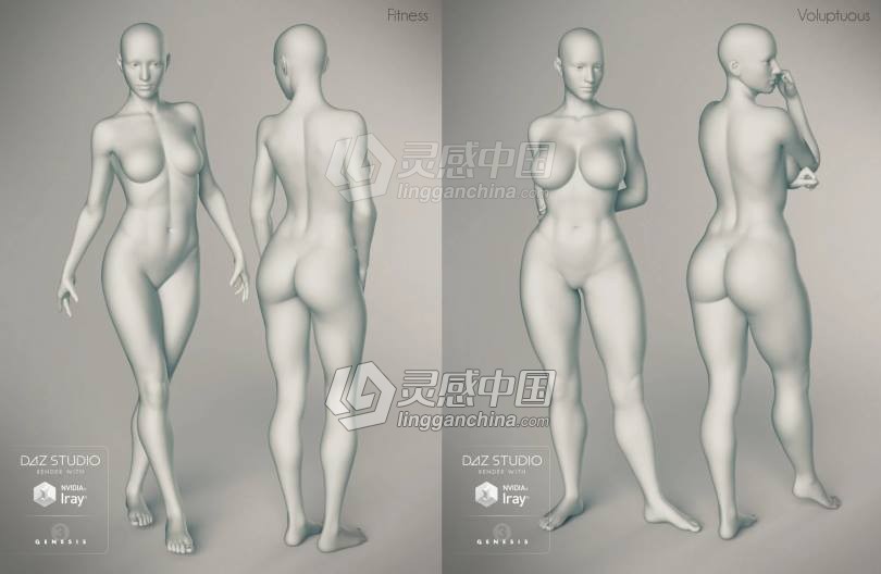 Genesis 3 Female女性身体头部面部等DAZ3D基础模型  灵感中国社区 www.lingganchina.com