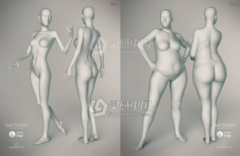 Genesis 3 Female女性身体头部面部等DAZ3D基础模型  灵感中国网 www.lingganchina.com