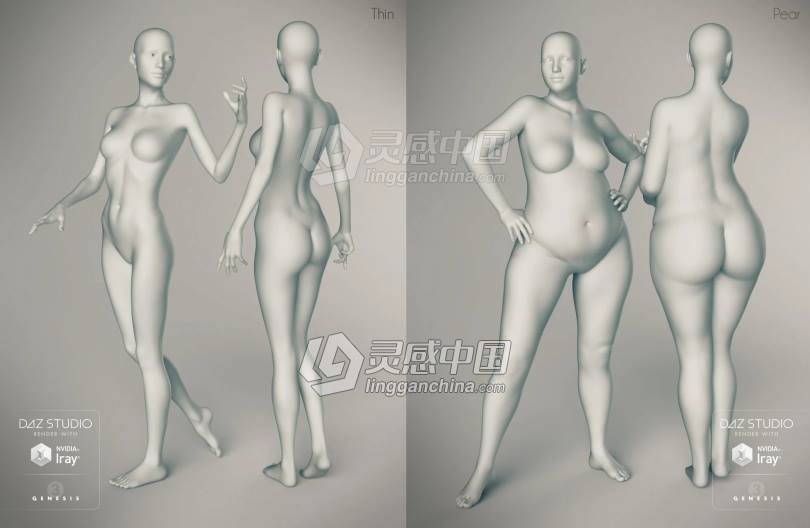 Genesis 3 Female女性身体头部面部等DAZ3D基础模型  灵感中国社区 www.lingganchina.com