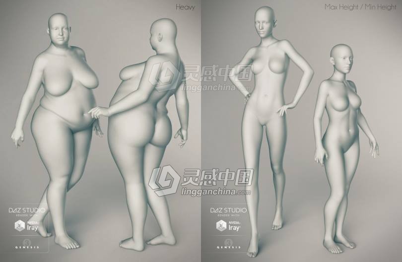 Genesis 3 Female女性身体头部面部等DAZ3D基础模型  灵感中国网 www.lingganchina.com