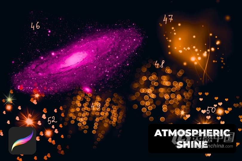 56个新年火花星云和烟雾PROCREATE X5 笔刷 SHINE PROCREATE X5 56 brushes  灵感中国网 www.lingganchina.com