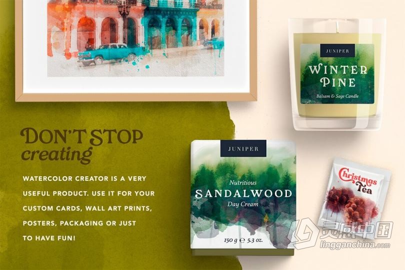 水彩画创作PS动作包 Total Watercolor Creator  灵感中国网 www.lingganchina.com