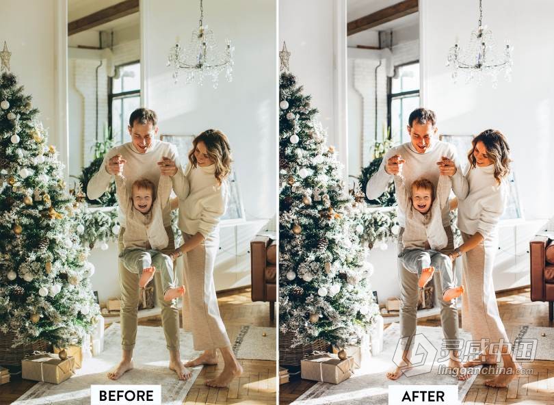 圣诞新年家庭人像Lightroom预设/APP调色滤镜 10 CHRISTMAS Lightroom Preset  灵感中国网 www.lingganchina.com
