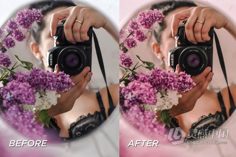 INS风时尚玫瑰粉色调人像LR预设+移动APP调色滤镜  5 Rose Pink Lightroom Presets  灵感中国网 www.lingganchina.com