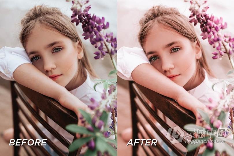 INS风时尚玫瑰粉色调人像LR预设+移动APP调色滤镜  5 Rose Pink Lightroom Presets  灵感中国网 www.lingganchina.com